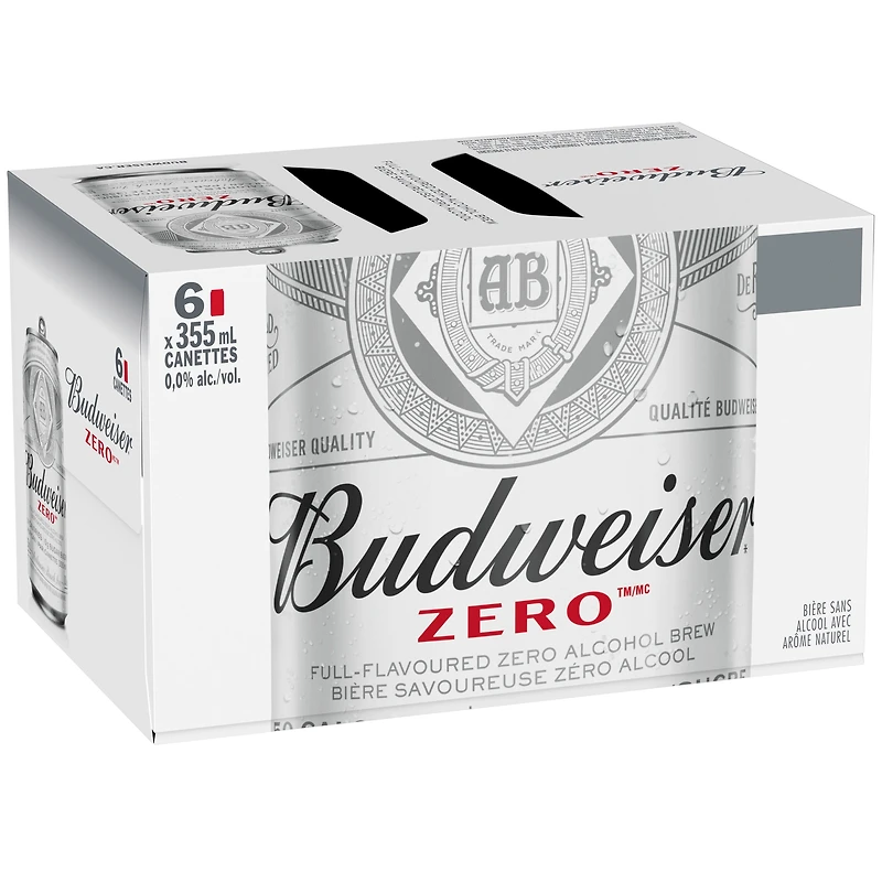 Budweiser Zero Non-Alcoholic Beer 6x355ml Cans, 0.0% Fully Brewed Non-Alcoholic Beer