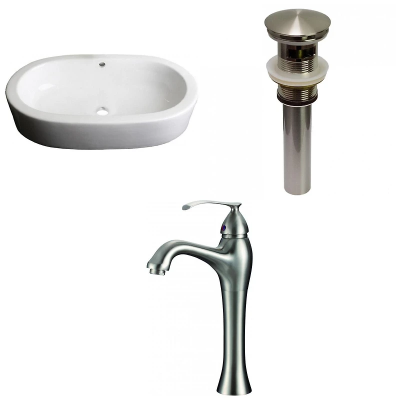American Imaginations 25.25-in. W Semi-Recessed White Bathroom Vessel Sink Set For Deck Mount Drilling AI-30108