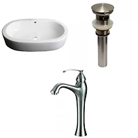 American Imaginations 25.25-in. W Semi-Recessed White Bathroom Vessel Sink Set For Deck Mount Drilling AI-30108