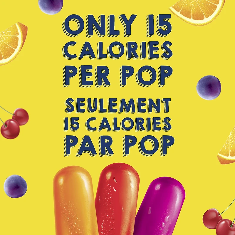 Pops glacés Popsicle Orange, Cerise et Raisin Faible en Sucre 18 x 48 mL