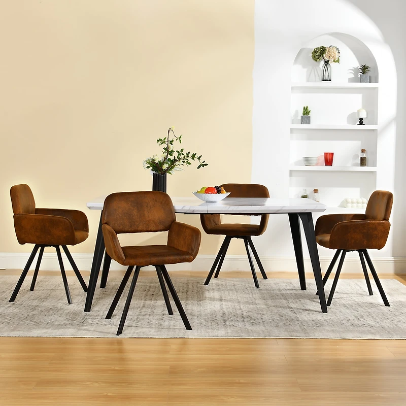 Ensemble de 2 chaises de salle à manger pivotantes Homy Casa, siège rembourré et dossier ergonomique, imitation daim brun