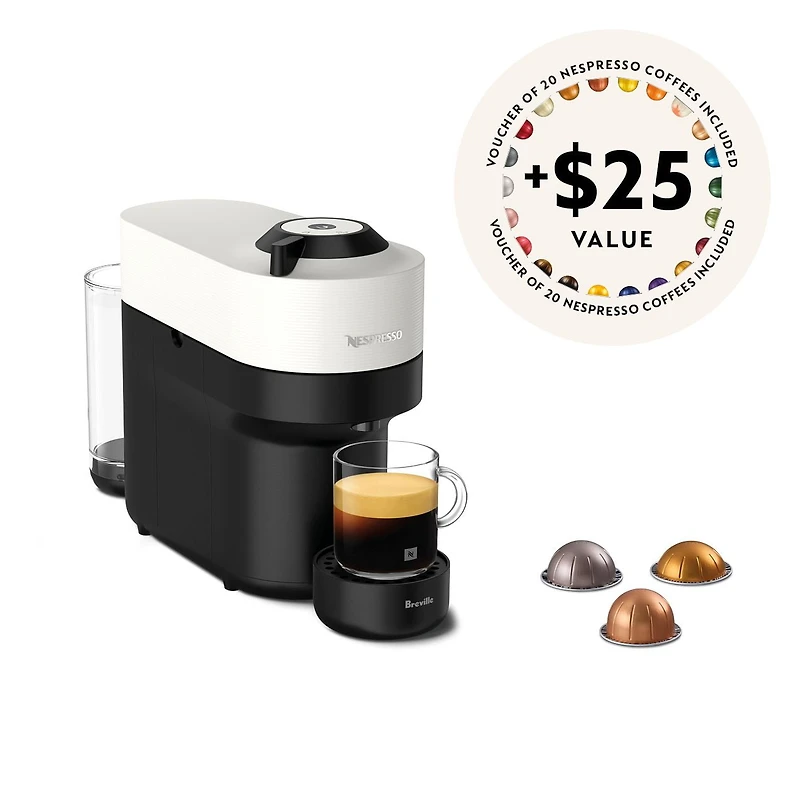 Machine à café et expresso Nespresso Vertuo Pop Coconut White de Breville 6 Tailles de Café