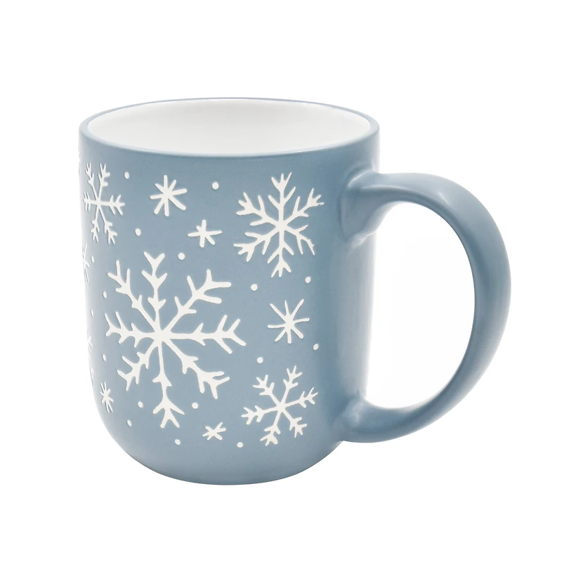 Holiday Time Stoneware Christmas Snowflake Mug, Light Blue, 15.5 oz, 1 Count, Festive Drinkware
