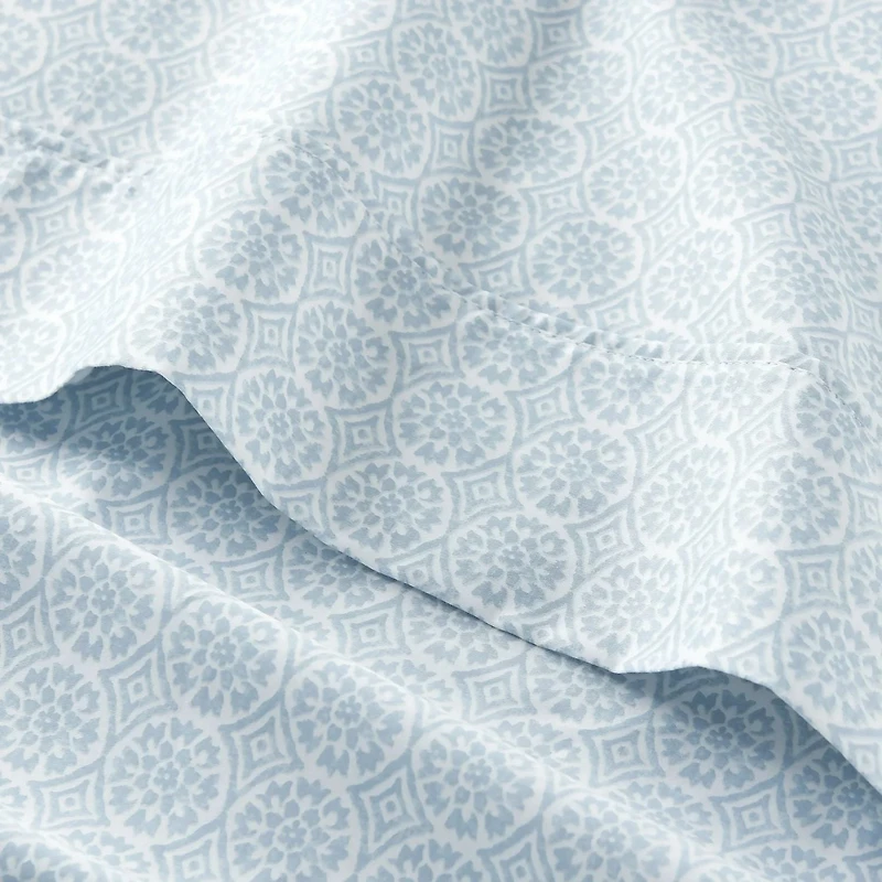 Better Homes & Gardens 4-Piece 300 Thread Count Suzani Blue Water Cotton Sateen Bed Sheet Set, King, 300 TC Cotton Sateen Sheet Set