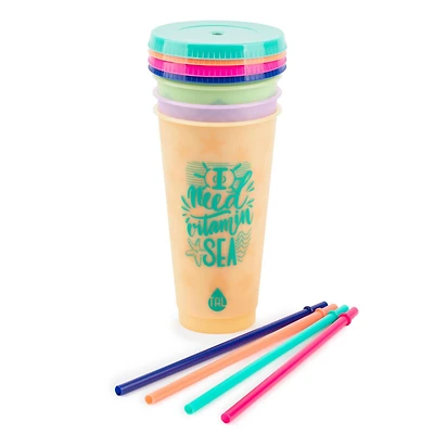 TAL Ensemble Tasse et Paille à Changement de Couleur 24 fl oz, Multicolore