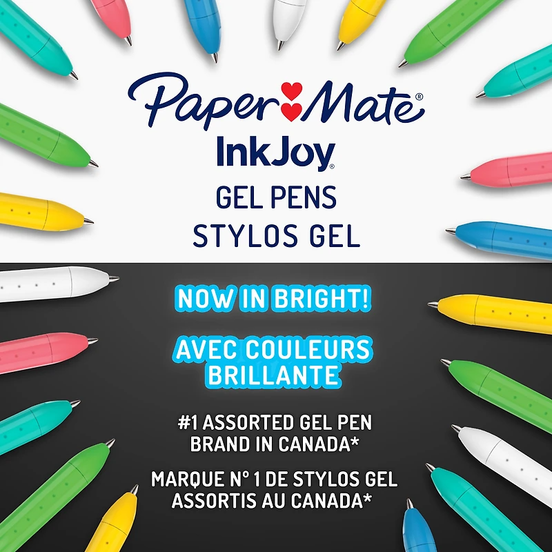 Paper Mate InkJoy Bright Pens, Gel Pens with Paint-like Ink, Medium Point (0.7 mm), Retractable, Assorted Brighter Colours, 6 Count