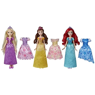 Disney Princess Styles royaux, inclut poupées mannequins Ariel, Belle et Raiponce avec robes étincelantes, souliers et diadèmes