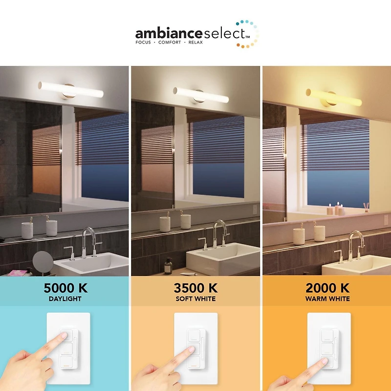AmbianceSelectMC applique murale couleur ajustable laiton de 24 po à DEL intégrée avec diffuseur en acrylique givré et télécommande murale avec gradateur, 91005758
