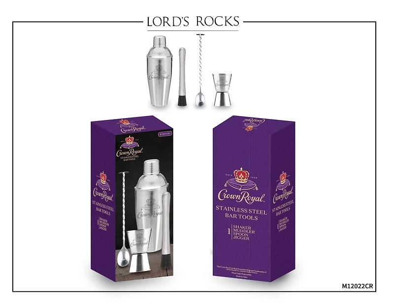 Crown Royal 4-Piece Stainless Steel Bar Tools Set Perfect Home Bartending Kit