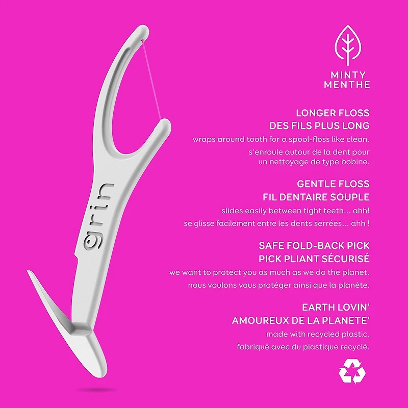 Grin Fil dentaire doux et lisse Flosspyx, 75ct