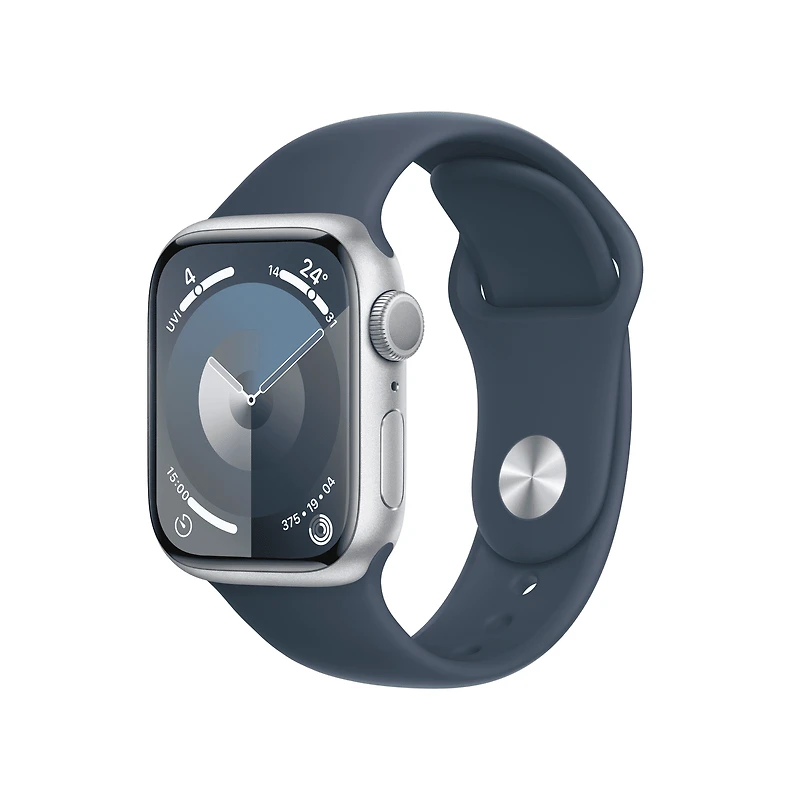 Apple Watch Series 9 GPS + Cellular 41mm Silver Aluminium Case with Storm Blue Sport Band - M/L