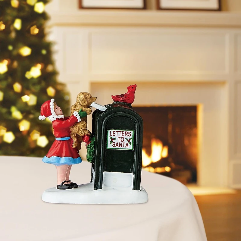 Christmas Village Dog Letter To Santa Decorative Figurine, 2.5 in, Multi-color Resin and Calcium Carbonate, by Holiday Time