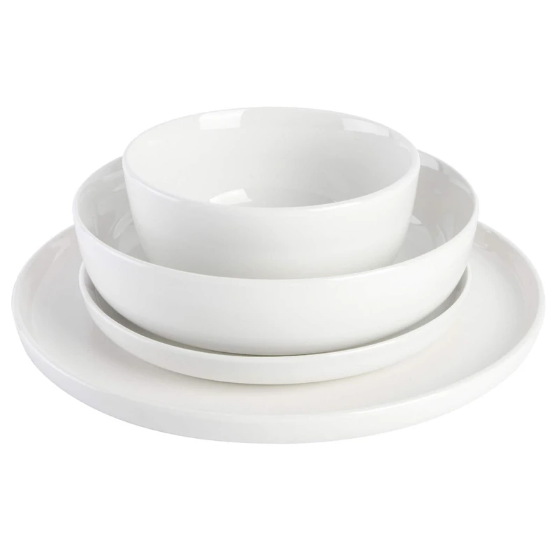 Gibson Home White Deco 16 Piece Double Bowl Dinnerware Set - White