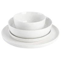 Gibson Home White Deco 16 Piece Double Bowl Dinnerware Set - White