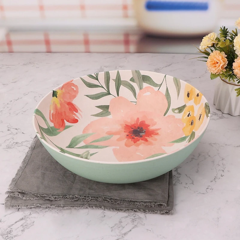 HomeTrends Floral Bamboo Melamine Serve Bowl, SERVE BOWL