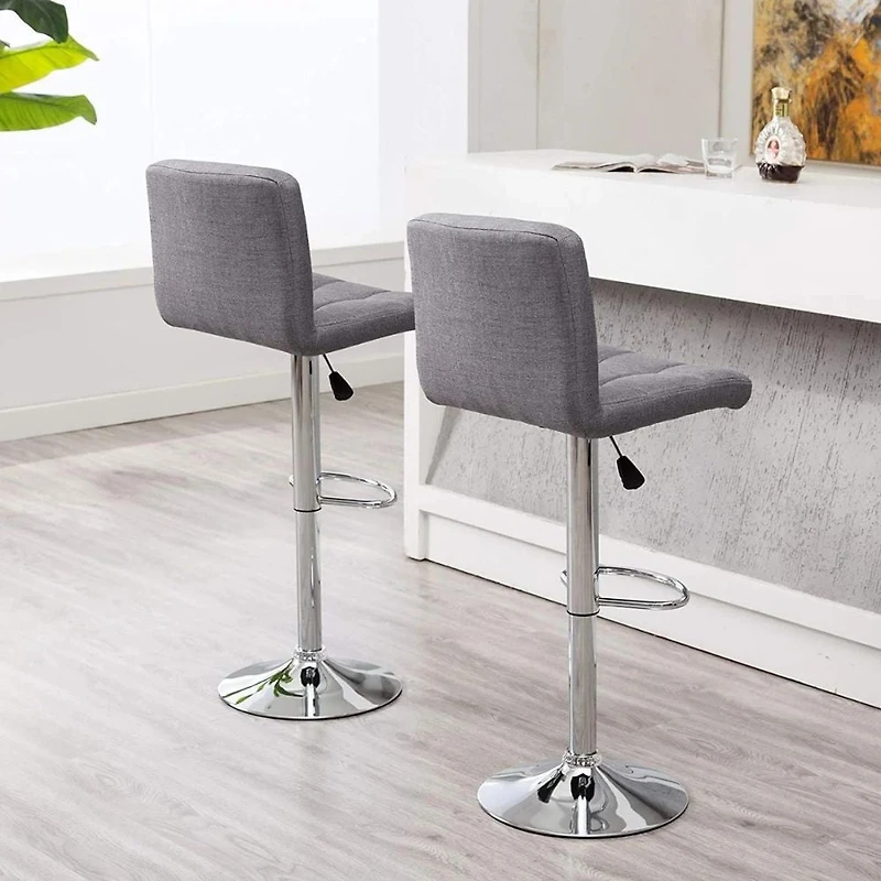Heavenly Collection | Paul Adjustable Stool with Gray Upholstery for Kitchen Island or Home Bar| Set 2