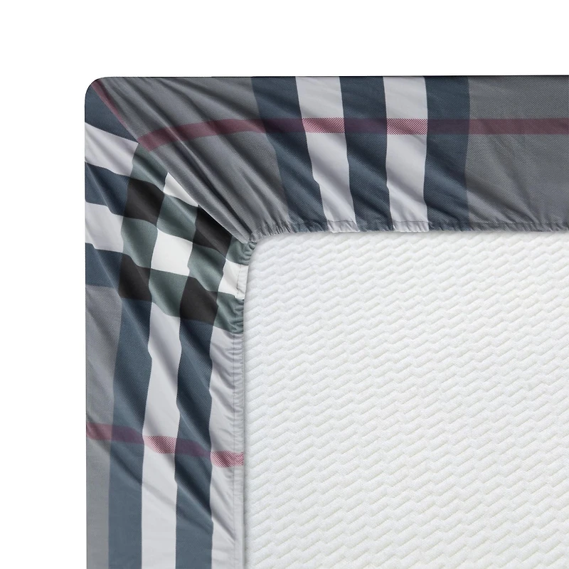 Marina Decoration Soft Silky Rich Printed Rayon from Bamboo All Season Duvet Cover Fitted Sheet Ensemble Bedding Set with Zipper and Corner Tie, Modern Grey Tartan Pattern