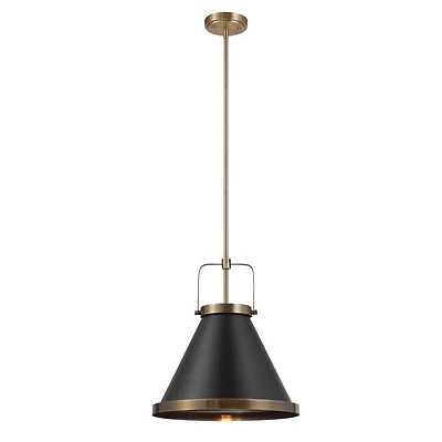Luminaire suspendu à 1 ampoule Sophia de Novogratz x Globe, noir mat, accents laiton mat