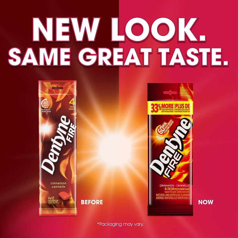 Dentyne Fire, Cinnamon Sugar-free Gum - Pack of 4 (64 Pieces)