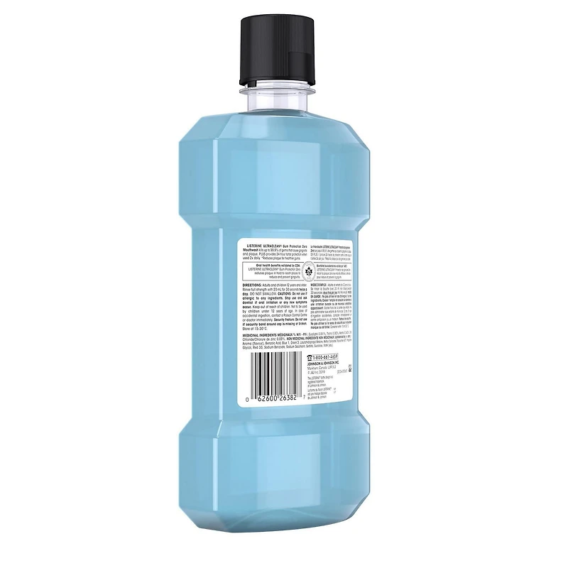 Rince-bouche Listerine Ultraclean Protection gencives Zero, Protection contre la gingivite, la plaque et le tartre, Antiseptique, antibactérien, Sans alcool, Soin buccodentaire, Menthe rafraîchissante 1l
