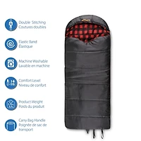 Sac de couchage à capuche Ozark Trail -10C, 216cm(L) x88.9cm(W), note température +14℉/-10℃, extérieur en polyester, Noir 216cm(L) x88.9cm(W)