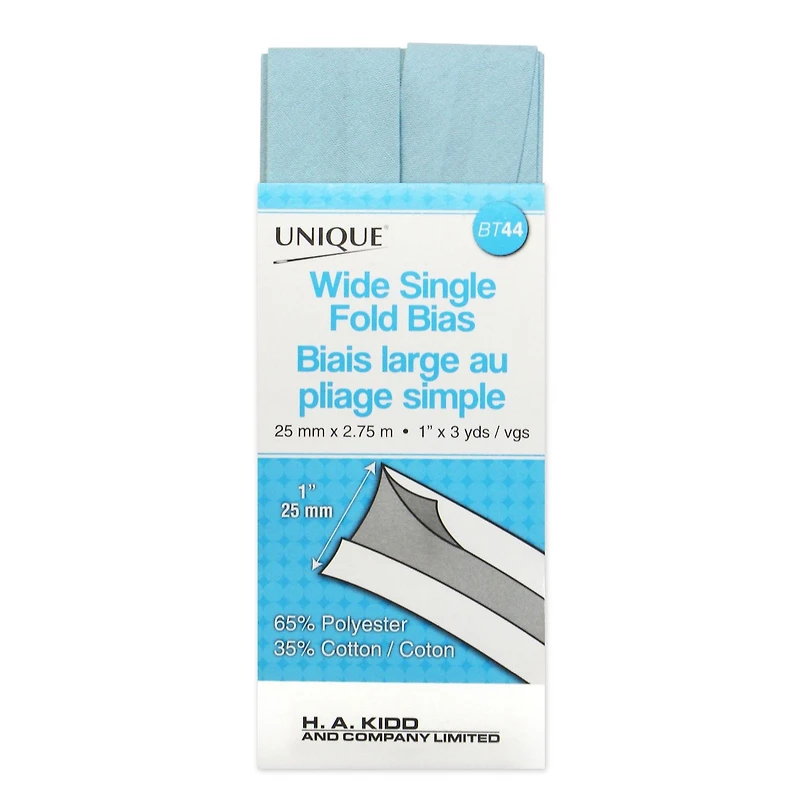 Unique Wide Single‑Fold Bias Tape, 2.75 m — polycoton (65/35), 25 mm x 2.75 m