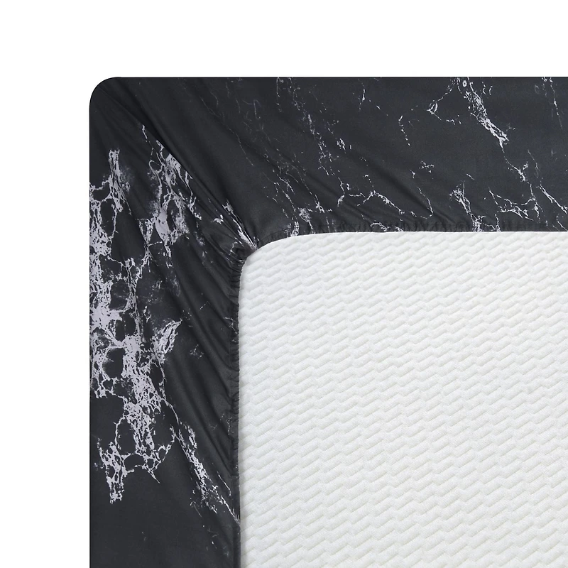 Marina Decoration Ultra Soft Silky Deep Pocket Rich Printed Bedding Rayon from Bamboo All Season Sheet Set with Pillowcases, Modern Black Marble Pattern