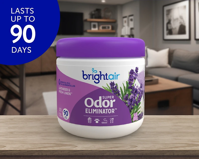 Désodorisant Bright Air Super Odor Eliminator, Lavande et Linge Frais, 400 ml