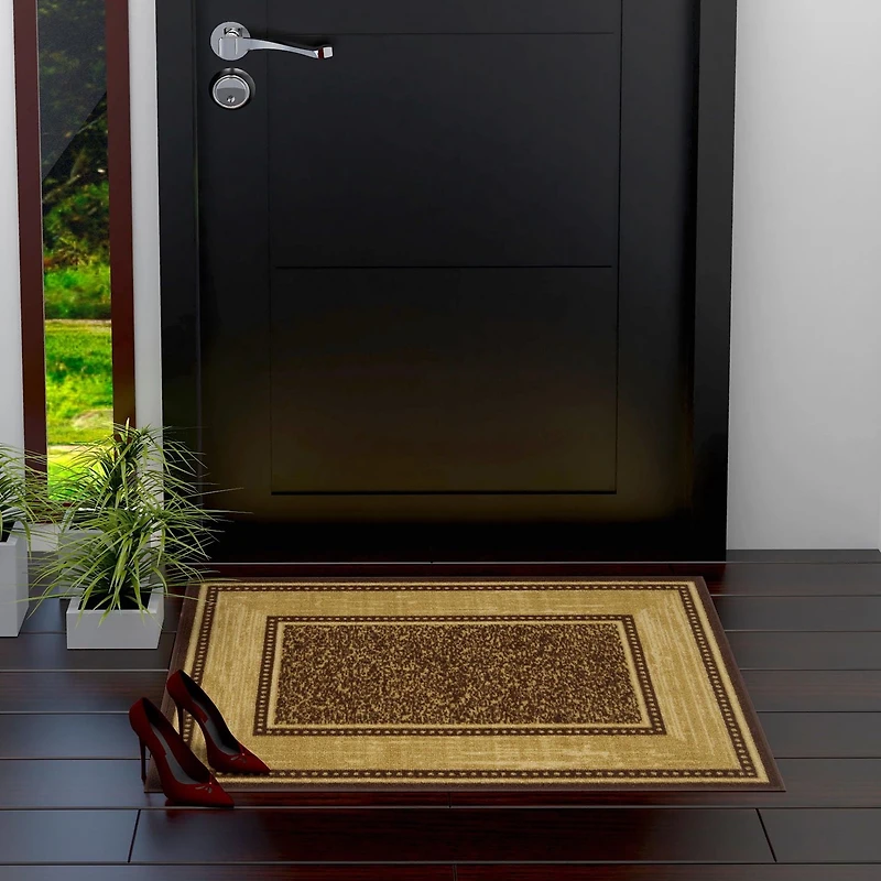 Ottomanson Ottohome Collection Non-Slip Rubberback Bordered Design Indoor Area Runner Rug/Entryway Mat