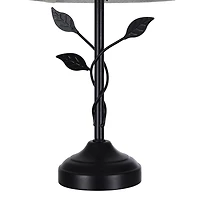 Home Trends 15.5" Matte Black Metal Table Lamp with Leaf Detail and Patterned Fabric Shade in Cream