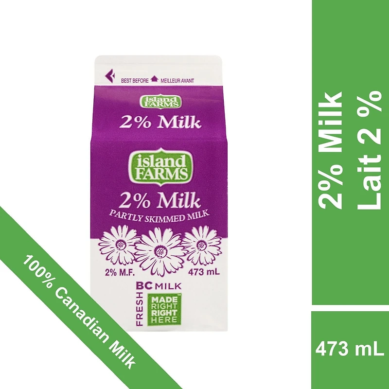 Lait partiellement écrémé 2 % Island Farms 473 ML