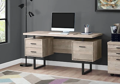 Monarch Specialties Computer Desk, Home Office, Laptop, Left, Right Set-up, Storage Drawers, 60"l, Work, Metal, Laminate, Beige, Black, Contemporary, Modern