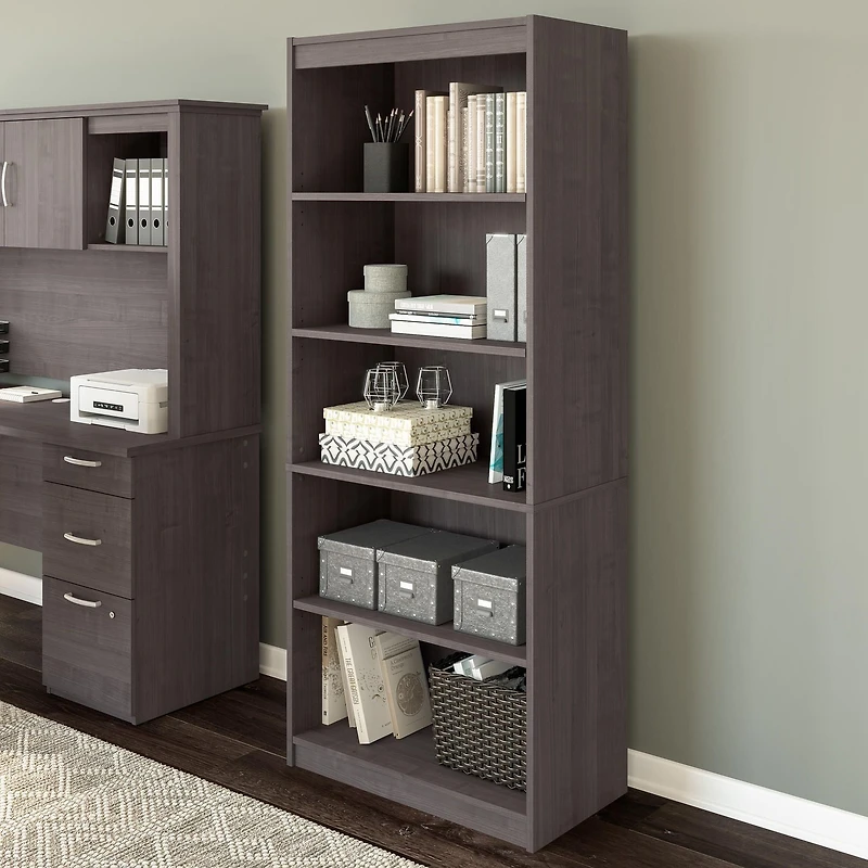 Bestar Logan 30W 5 Shelf Bookcase in charcoal maple