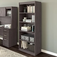 Bestar Logan 30W 5 Shelf Bookcase in charcoal maple