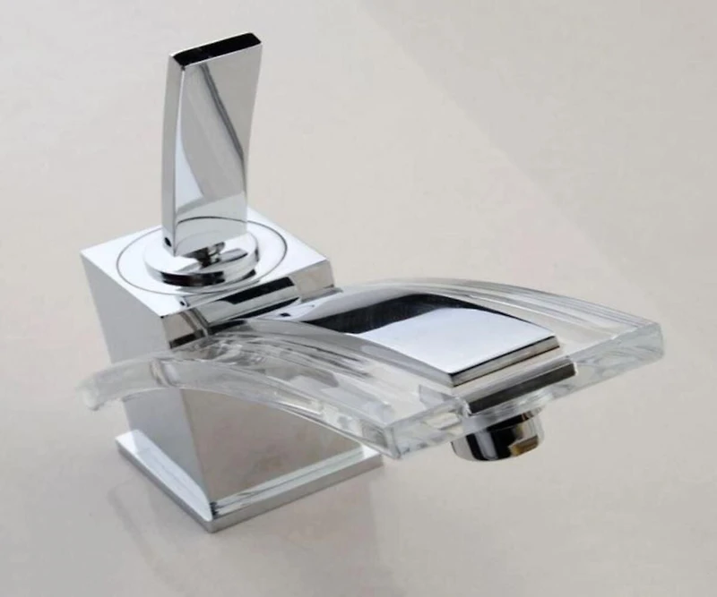 DROP Bath and Kitchen DR091471 Robinet pour lavabo de salle de bain de forme rectangulaire en couleur chrome de la série Transparent - incluant un drain sans trop-plein.