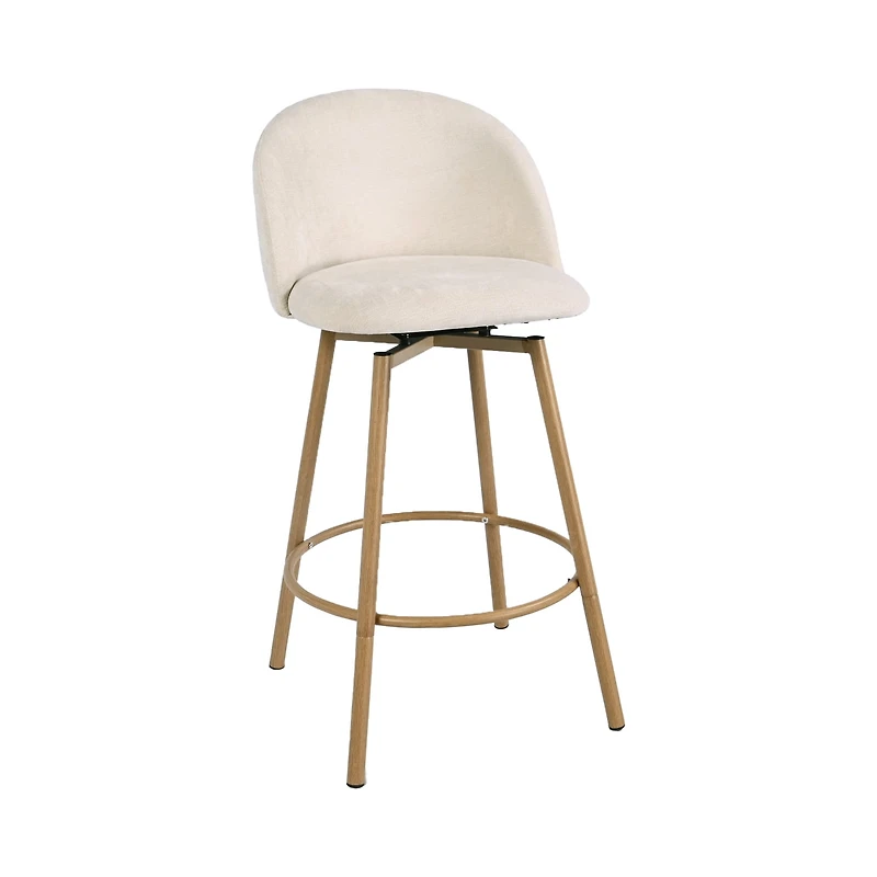 Homy Casa Set of 2 Swivel Upholstered Barstool with Metal Woodgrain Legs and Footrest for Kitchen Dining Room, Biscuit
