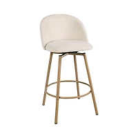 Homy Casa Set of 2 Swivel Upholstered Barstool with Metal Woodgrain Legs and Footrest for Kitchen Dining Room, Biscuit
