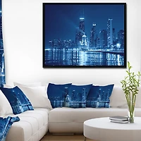 Design Art Nuit De Chicago Bleu  Sur Toile Encadrée