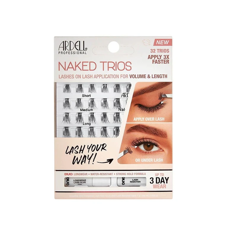 Ardell - Naked Trios Kit - Application cils sur cils pour le volume et la longueur - Jusqu'à 3 jours de tenue Kit trios nus