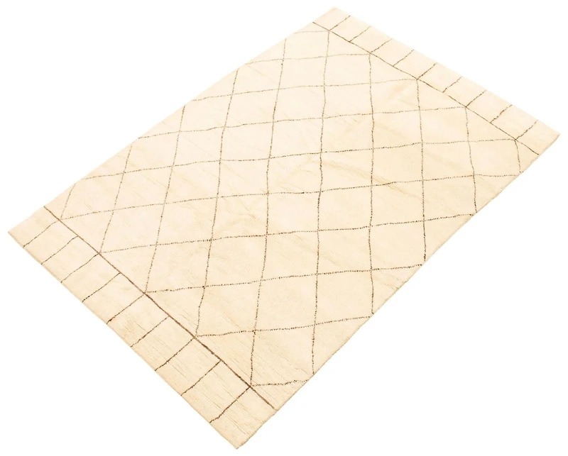 ECARPETGALLERY Tapis Noué à la Main pour Salon, Salle à Manger et Chambre à Coucher Marocain Collection Tangier 5'0" x 8'0" en Ivoire