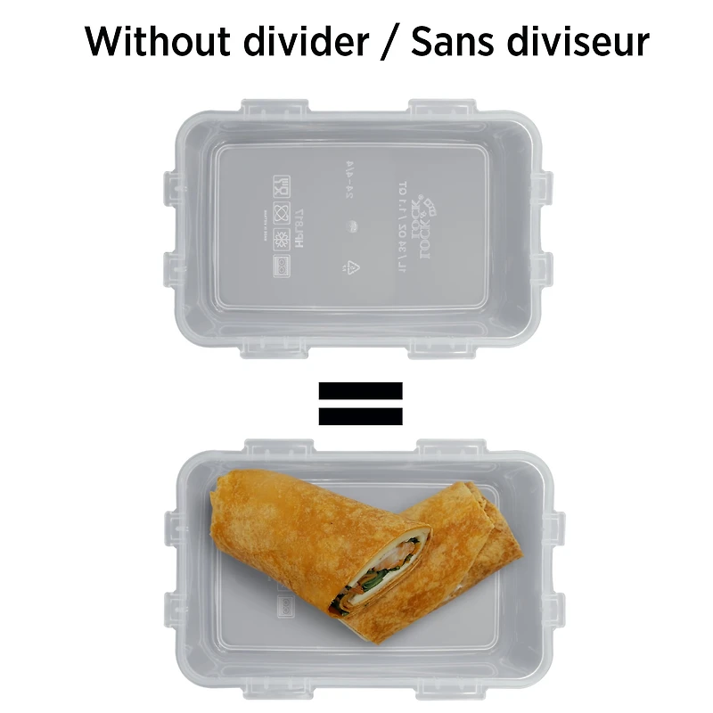 Starfrit LocknLock Plastic Bento Lunch Container - Removable Divider - 34oz/1L - Airtight & Leakproof - 4-Sided Locking Lid, Nestable and stackable