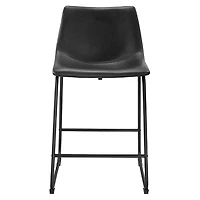 London Stylish Black Counter Stool Faux  Leather PU 26", Black Metal Counter stool, Kitchen Furniture, Kitchen Island (Set of 2)