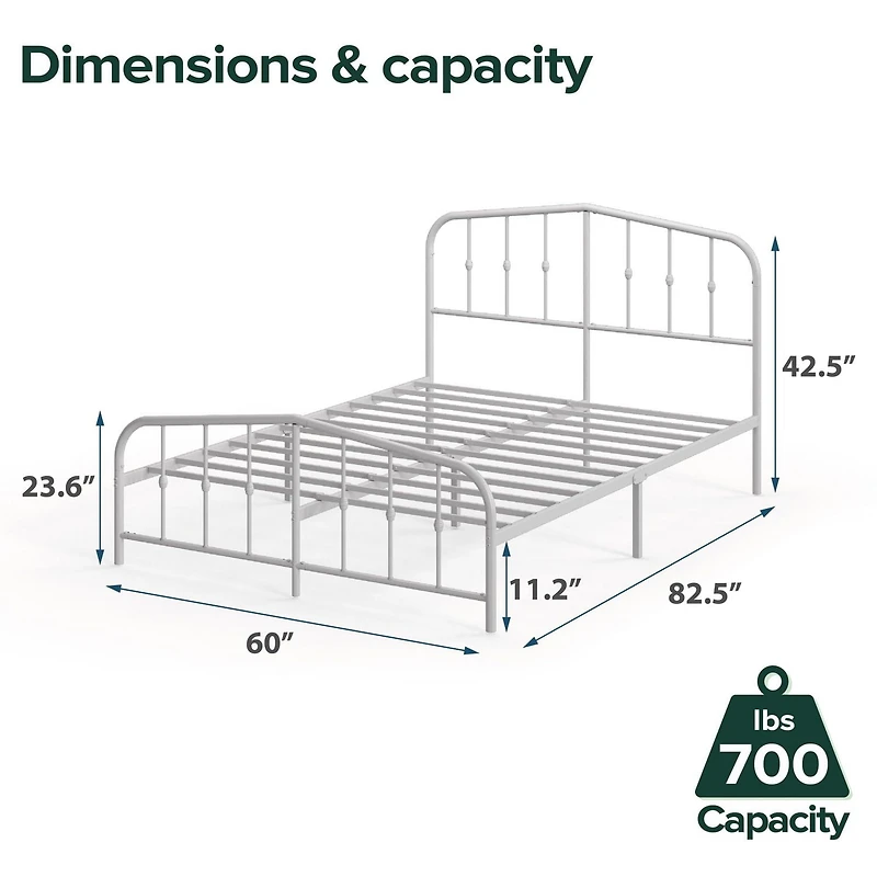 Zinus Heidi Metal Platform Bed Frame with Headboard, White