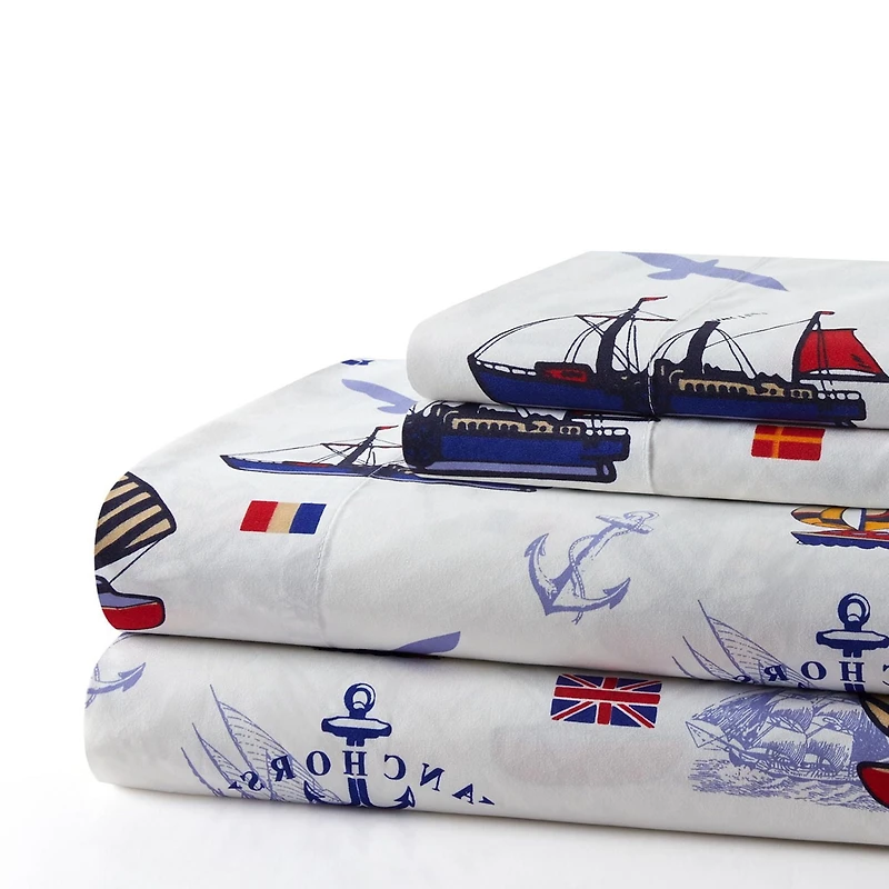 Literie toutes saisons en percale de coton doux et profond, motif bateau à voile, pour enfants et tout-petits, motif marine
