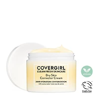 COVERGIRL Clean Fresh Skincare Dry Skin Corrector Cream, 60ml. Rich face moisturizer formulated with Cactus Water, Hyaluronic Acid, Jojoba & Shea Butter for 24HR Deep Hydration, Non-greasy, 100% Vegan, 60ML Cream