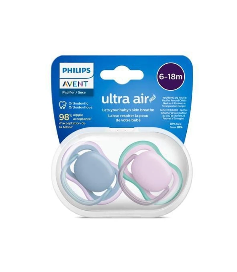 Philips Avent Ultra Air Pacifier 6-18m, blue hush / lush lilac, 2 pack, SCF085/34