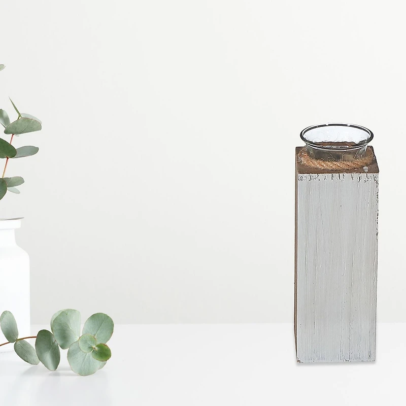 IH Casa Decor Bougeoir En Bois En Bois Blanc Avec Corde 8"