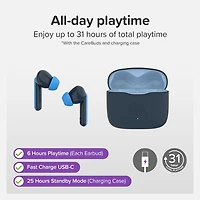 myFirst CareBuds (Space Blue) Kids Wireless Earbuds with 85dB Volume Limit, Built-in Mic, 6 Ear Tips, Anti-Lost Strap Easy Pairing, Gift for Kids 4-15