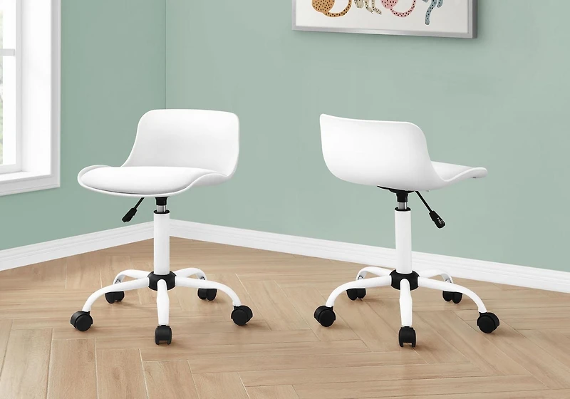 Monarch Specialties Chaise De Bureau, Hauteur Ajustable, Pivotant, Ergonomique, Bureau, Travail, Juvénile, Métal, Pu D'aspect Cuir, Blanc, Contemporain, Moderne