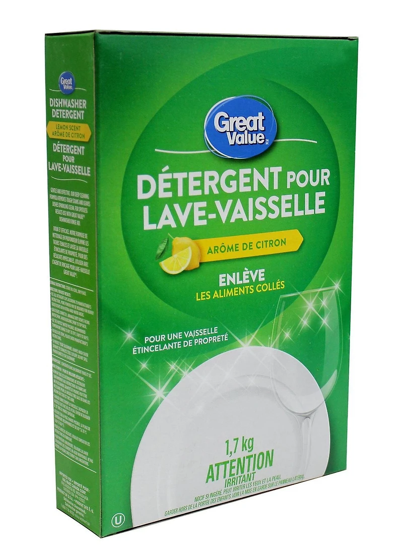 Détergent pour lave-vaisselle Great Value, Parfum de citron 1,7 kg, Parfum de citron